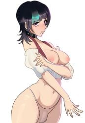 1futa areola areolae big_breasts black_hair boobs_out breasts bulge bulge_through_clothing chocker collar colored_hair flashing futa_only futanari green_hair hoshi_kirara jujutsu_kaisen nipples purple_eyes smile solo spiked_collar string_panties thick_thighs twitter twitter_username wide_hips yaichki