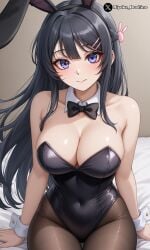 ai_generated blush breasts bunnysuit female looking_at_viewer riyoka_hoshino sakurajima_mai seishun_buta_yarou_wa_bunny_girl_senpai_no_yume_wo_minai sitting solo