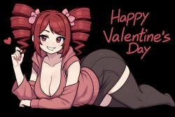 1girls ai_generated ass big_ass big_breasts breasts female female_focus female_only gigantic_ass heart kasane_teto looking_at_viewer red_eyes red_hair smile smiling valentine's_day vocaloid