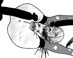 2boys anus ashley_graham big_penis bite_mark blood_on_face blood_stain bluesalm0n broken_nose bruises capcom corpse dark-skinned_male dark_skin dead female female_focus fluids gore guro knife legs_over_head monochrome necrophilia nosebleed on_back on_floor on_ground open_mouth penis pussy resident_evil_4 resident_evil_4_remake ryona short_hair slit_throat snuff stab_wound stabbed thighhighs