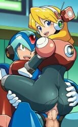 1boy 1girls aeshi-xerk ai_generated alia almost_naked almost_nude big_ass black_bodysuit blue_eyes blush bodysuit censored censored_penis censored_pussy cowgirl_position grabbing_ass green_eyes long_hair mega_man mega_man_x open_mouth penis penis_in_pussy pussy robot_girl sex smile white_gloves x_(mega_man)