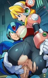 1boy 1girls aeshi-xerk ai_generated alia almost_naked almost_nude big_ass big_breasts black_bodysuit blue_eyes blush bodysuit censored censored_penis censored_pussy cowgirl_position grabbing_ass green_eyes long_hair mega_man mega_man_x open_mouth penis penis_in_pussy pussy robot_girl sex smile white_gloves x_(mega_man)