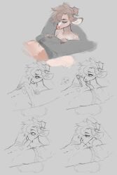 ambiguous_gender ambiguous_penetrated anthro anthro_on_anthro anthro_penetrated anthro_penetrating anthro_penetrating_anthro balls bottomwear bottomwear_down brown_body brown_hair clothing duo erection fellatio female genitals grey_background hair hand_on_penis heart_symbol hi_res humanoid_genitalia humanoid_penis inner_ear_fluff male male/ambiguous male/female male_penetrating male_penetrating_ambiguous megumigoo mostly_offscreen_character multiple_images navel oral oral_penetration penetration penile penis penis_in_mouth sequence sex simple_background tail tuft unknown_species