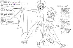 absurd_res anthro bat big_penis bodily_fluids bottomwear claws clothing denim denim_bottomwear denim_clothing dripping duo fangs genital_fluids genitals hair hi_res humanoid jeans long_hair male male/male mammal model_sheet nude pants peach_(unsuscaterpillar) penis precum precum_drip pubes standing teeth toe_claws transformation unsuscaterpillar