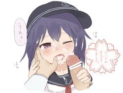 admiral_(kantai_collection) akatsuki_(kantai_collection) cum cum_in_mouth decho fellatio female kantai_collection male oral straight text translation_request