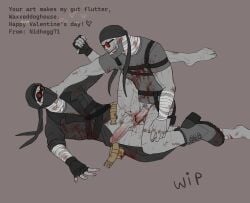 2boys anal anal_sex big_penis blood_splatter blood_stain domination gay hank_j._wimbleton madness_combat madness_combat_(series) male/male male_penetrated male_penetrating male_penetrating_male painful scar sheriff_(madness_combat) valentine's_day violent_rape violent_sex wip