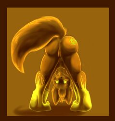 2011 anthro anus bent_over bloo_(artist) female looking_back nude presenting pussy raised_tail solo tail tongue tongue_out unknown_species