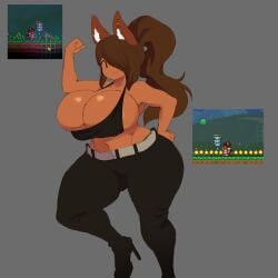 1girls big_breasts clothed cofficremer fat_thighs female female_focus female_only fox_ears fox_girl huge_breasts huge_thighs tagme_(character) terraria thick_thighs twitter