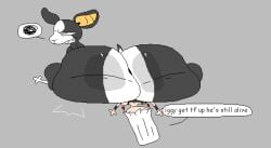 aliasing angry ass big_butt black_body canid canine clothed clothed_male clothing dialogue digital_media_(artwork) duo fangs feral glistening glistening_butt grey_background hair huge_butt human iggy_(jjba) jean_pierre_polnareff jojo's_bizarre_adventure male male/male mammal mouth_closed multicolored_body nxyitn pupils simple_background sitting sitting_on_another speech_bubble stardust_crusaders tail talking_to_another teeth text trapped trapped_under_butt underbelly white_body white_hair white_sclera yellow_inner_ear