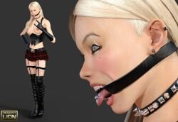 1girls 3d 3d_render blonde_hair bondage boots bound choker desertlion3dx female female_only femsub fishnets gag gagged gloves miniskirt open_mouth piercing short_skirt skirt stockings thigh_boots thigh_high_boots thighhighs tongue tongue_bondage tongue_forced_out tongue_out tongue_piercing