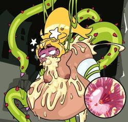 1girls algob4v blonde_hair cum_through cumflated_belly cumflation female fucked_silly goomba goombella impossible_fit impregnation long_hair mario_(series) nintendo nude paper_mario paper_mario:_the_thousand-year_door ponytail rolling_eyes stomach_bulge suspended tentacle tentacle_rape tentacle_sex vomiting_cum x-ray