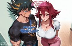 1boy ai_generated akiza_izinski athletic athletic_female big_ass big_breasts big_butt big_thighs blue_eyes blush caption comic comic_page comics couple couple_(romantic) couple_love curvy curvy_body curvy_female curvy_figure cute cute_face english english_text female hourglass_figure indoors izayoi_aki light-skinned_female light-skinned_male light_skin muscular muscular_male myaicrush orange_eyes patreon patreon_logo patreon_username red_hair romantic romantic_couple sexy sexy_body sexy_pose sfw shy smile smirk standing story talking text thick_thighs thighhighs thighs voluptuous voluptuous_female yu-gi-oh! yu-gi-oh!_5d's yu-gi-oh!_gx yusei_fudo