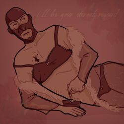 1boy blood_splatter crossdressing lingerie male_in_panties man_in_lingerie masked monochrome nonchalant solo_male spy_(team_fortress_2) team_fortress_2