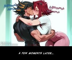 1boy ai_generated akiza_izinski athletic athletic_female big_ass big_breasts big_butt big_thighs blue_eyes blush caption comic comic_page comics couple couple_(romantic) couple_love curvy curvy_body curvy_female curvy_figure cute cute_face english english_text female hourglass_figure hug hugging hugging_partner indoors izayoi_aki kiss_on_lips kissing light-skinned_female light-skinned_male light_skin muscular muscular_male myaicrush orange_eyes patreon patreon_logo patreon_username red_hair romantic romantic_couple sexy sexy_body sexy_pose sfw shy smile smirk story text thick_thighs thighhighs thighs voluptuous voluptuous_female yu-gi-oh! yu-gi-oh!_5d's yu-gi-oh!_gx yusei_fudo