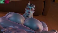 abrams_(deadlock) animated bara big_penis blue_skin boner cock deadlock dick drifter_(deadlock) erection gay male male_only muscular muscular_male nipples no_sound penis rtzero tagme tongue_out video