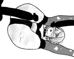 2boys ashley_graham big_penis bite_mark blood_on_face blood_stain bluesalm0n broken_nose bruises capcom dark-skinned_male dark_skin female female_focus fluids legs_over_head lingerie monochrome nosebleed on_back on_floor on_ground open_mouth penis resident_evil_4 resident_evil_4_remake ryona short_hair thighhighs