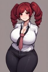 1girls ai_generated big_breasts breasts female female_focus female_only kasane_teto looking_at_viewer pants red_eyes red_hair shirt smile smiling smiling_at_viewer vocaloid voluptuous voluptuous_body voluptuous_female