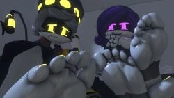 1boy 1girls big_feet foot_fetish imminent_stomp looking_at_viewer martysfm murder_drones n_(murder_drones) soles uzi_(murder_drones)