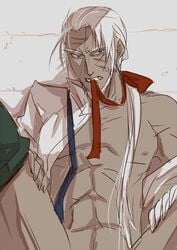 blazblue kikuyosho long_hair lowres male male_only ribbon valkenhayn_r._hellsing white_hair yaoi