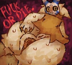 3_fingers anus ass bodily_fluids butt_focus cape claws clothing english_text felid female fingers generation_9_pokemon genitals hand_on_butt hockey_mask imminent_sex mammal mask meowscarada mino_(motherfan31) neck_tuft nintendo orange_body paws pokemon pokemon_(species) presenting presenting_hindquarters presenting_vulva rear_view red_text scaliescum solo sports_mask sportswear spread_vulva spreading sweat text threatening threatening_viewer tuft vulva white_mask yellow_eyes