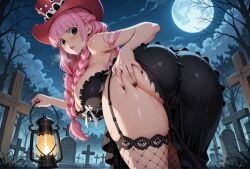 ai_generated bangs big_ass big_breasts big_butt black_dress black_eyes black_thighhighs blush cemetery cleavage cleavage_overflow creamhorseai curly_hair curvy curvy_female curvy_figure deep_cleavage dress drill_hair erect_nipples female female_only fishnets fit fit_female fog foggy foggy_background frilled_dress frills from_behind_view garter_belt garter_straps hat headwear high_resolution highres horny horny_female horror horror_(theme) hourglass_figure huge_ass huge_breasts light-skinned_female light_skin long_hair mature mature_female moon night one_piece outdoors perfect_body perona perona_(one_piece) pink_hair posing presenting_ass seductive seductive_look solo spooky suprised suprised_expression suprised_look sweat sweating sweaty sweaty_body thick_thighs torn_clothes torn_clothing voluptuous voluptuous_female