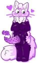 alphabet alphabetons animal_genitalia animal_penis anthro belly belly_button black_body black_fur cat_ears cat_tail chubby eyelashes feline feline_penis femboy first_porn_of_character fluffy fur furry furry_male heart male mountainon nancyevelyn navel nervous nervous_smile paws penis plus_size precum purple_body purple_fur shy sweat sweatdrop text white_hair