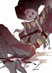 blush jester pierrot pierrot_(the_freak_circus) the_freak_circus tied_up wet wet_pants