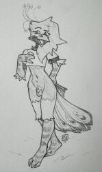 absurd_res anthro avian balls bird bottomless clothed clothing feathers galliform genitals hi_res male monochrome peafowl penis phasianid pubes qultergeist scuted_arms scuted_legs scutes shirt shirt_only small_penis solo tail tail_feathers topwear topwear_only traditional_media_(artwork)