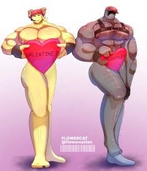 2boys 2d bara big_breasts body_hair buff chest crossover elliot_(work_at_a_pizza_place) gay grey_body hairy heart hi_res male male_only nipples nude pecs pizza_game_(roblox) pizza_guy_(pizza_game_(roblox)) red_visor roblox roblox_game robloxian self_upload thick_thighs valentine's_day watermark work_at_a_pizza_place yellow_body