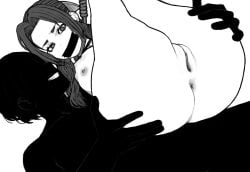 about_to_be_raped aerith_gainsborough anus bluesalm0n female final_fantasy_vii final_fantasy_vii_remake focus_on_ass focus_on_pussy legs_over_head looking_at_another monochrome naked nipples noose pussy ryona scared_expression smiling square_enix taped_mouth terrified