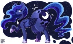 ass big_breasts big_butt blue_body blue_eyes blue_hair breasts crotch_breasts crown cxrryart equid equine eyeshadow female feral friendship_is_magic hair hasbro headgear hi_res hooves horn horse huge_butt jewelry long_hair makeup mammal my_little_pony necklace night pony princess_luna_(mlp) smile solo tail wings