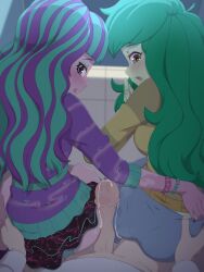 ass ass_focus assjob assjob_paizuri assjob_through_clothes blush cum double_assjob equestria_girls erect_penis erection fully_retracted_foreskin green_hair hand_on_ass hand_under_clothes miniskirt monster_girl monster_high monster_high_g3 multicolored_hair my_little_pony panties panties_visible_through_clothing pantylines penis_out rockset semen shy shy_expression sideboob sweater threesome twyla twyla_boogeyman_g3 wallflower_blush_(eg) wet_penis