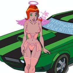 1girls alexurds ben_10 ben_10_omniverse breasts cartoon_network female female_only freckles_on_face green_car green_eyes gwen_tennyson gwen_tennyson_(omniverse) gwen_tennyson_(the_more_things_change) legs lingerie pleasure_face pose red_hair sexy_female sexy_pose solo sport_car valentine's_day younger_female