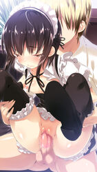 black_legwear blush boku_wa_tomodachi_ga_sukunai breasts censored closed_eyes condom maid maid_headdress mikazuki_yozora mosaic_censoring nipples penis pussy sex short_hair show_(rinnetenshow) skirt spread_legs tear thighhighs vaginal_penetration