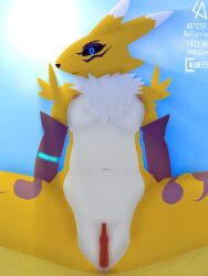 2025 3:4 absurd_res anfektor anthro armwear bandai_namco black_sclera blue_sky breasts bridal_gauntlets canid canine clothing digimon digimon_(species) double_tomoe female fluffy fox fur genitals glowing glowing_eyes hi_res mammal multicolored_body multicolored_fur nipples renamon shaded simple_background sky solo spread_legs spreading sun tomoe_(symbol) tuft two_tone_body two_tone_fur vulva white_body white_fur yellow_body yellow_fur yin_yang