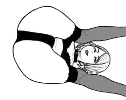 ashley_graham bluesalm0n capcom female female_focus legs_over_head lingerie monochrome on_back on_floor on_ground resident_evil_4 resident_evil_4_remake short_hair thighhighs tongue_out