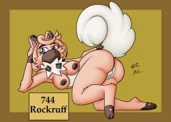 adorable anthro anthro_only anus ass bernardol22 cute female female_anthro female_only fur furry furry_female furry_only medium_breasts olivia_(pokemon) pokemon pokemon_(species) rockruff smile tail