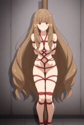 ai_generated bondage captured elizabeth_klyrode escaping exposed female helpless lv2_kara_cheat_datta_motoyuusha_kouho_no_mattari_isekai_life muscles naked ropes shivering strained struggling