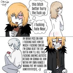 boner boner_in_pants death_note erection gay halle_lidner homoerotic homosexual_male humor mello meme mihael_keehl naked_female nate_river near rivals tsundere