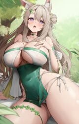 1girls animal_ears big_boobs big_breasts big_tits boobs breasts brown_dust_2 bsmage eyebrows_visible_through_hair female hair_between_eyes hourglass_figure navel navel_visible_through_clothes open_mouth panties thick_thighs thighs tits tyr_(brown_dust_2) woman