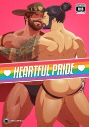 asian bara big_ass big_pecs brown_eyes brown_hair cole_cassidy cresxart hanzo hanzo_shimada interracial male/male male_only overwatch