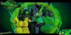 2girls 3d 3d_(artwork) areolae arrymix ass big_ass big_breasts breasts character_name chartreuse_(the_battle_bricks) gamma_(the_battle_bricks) helmet nipples nude reference_image roblox roblox_game robloxian self_upload tagme the_battle_bricks thick_thighs thighs watermark weapon