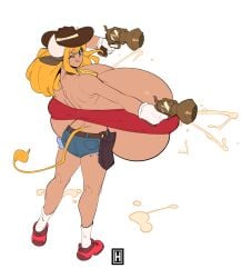 1girls bovine cow_tail cowboy_hat emi_(thehelmetguy) eye_closed gigantic_breasts milk monster_girl one_eye_closed solo tagme tail thehelmetguy