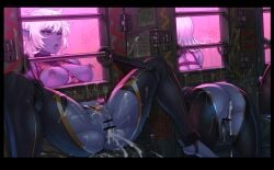 artist_request bondage cum cum_drip cum_on_body dark_elf dark_skin elf female free_use public_use stall used