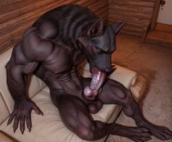 1anthro 1boy abs ai_generated anthro autofellatio balls big_balls big_penis canid canine canis cum ejaculation erection gay knot looking_pleasured male male_only masturbation muscular muscular_male orgasm orgasm_face pecs penis realistic self_lick solo werewolf wolf