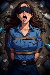 after_oral after_rape ai_generated blindfolded brunette_hair cum_in_mouth cum_on_tongue lying_on_ground open_mouth perchance_ai police_uniform policewoman slender_body tied_up