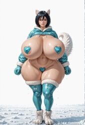 ai_generated alternate_body_type alternate_breast_size animal_ears animal_hands attack_on_titan big_ass big_thighs black_eyes black_hair blue_eyes blue_thighhighs bottom_heavy breasts child_bearing_hips closed_mouth covered_nipples cropped_hoodie curvaceous curves curvy curvy_body curvy_figure dog_ears dog_tail drawstring fake_animal_ears female female_only full_body fur_trim gigantic_ass gigantic_breasts glossy glossy_body gloves hair_between_eyes heart_maebari heart_pasties hi_res high_resolution highres hood hood_down hoodie hourglass_figure huge_ass huge_breasts jacket large_thighs lips long_sleeves looking_at_viewer maebari massive_ass mikasa_ackerman navel pasties paw_gloves paw_shoes plump revealing_clothes shingeki_no_kyojin shiny_skin shoes short_hair shrug_(clothing) simple_background skin_gloss skull_crushing_thighs sneakers solo stable_diffusion standing sweat tail thick_thighs thicknesslord thighhighs thighs thunder_thighs voluptuous wet white_background white_footwear wide_hips