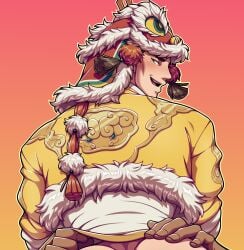 1boy ass_peek blush butt_peek edd_layerex gay implied_penetration iron_fist iron_fist_(lion's_gaze) iron_fist_(marvel) iron_fist_(marvel_rivals) looking_at_viewer looking_behind male male_only marvel marvel_rivals no_pants no_underwear pantless solo solo_male tagme