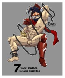 arm_behind_back armpits boots chains duel_monster eros_sempai_(artist) gagaga_magician hat male_only mask white_hair yu-gi-oh!