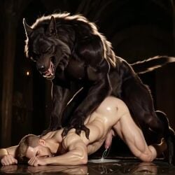 2boys ai_generated anal anal_sex animated anthro anthro_on_human canine couple cum cum_drip cum_dripping_from_ass cum_in_ass cum_inside doggy_style duo furry gay human human_male looking_pleasured looking_up male male_on_male muscular muscular_male orgasm orgasm_from_anal realistic tagme video werewolf wolf